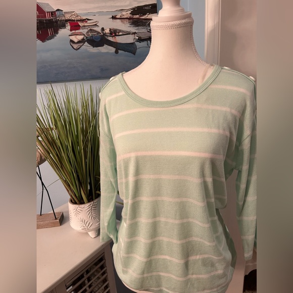 ILLA ILLA Tops - Illa Illa - Mint and White Stripes Top- 3/4 Length Sleeve- Size Small
